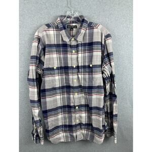 J Crew Mercantile Flannel‎ Shirt Men's XL Blue Gray Plaid Long Sleeve Button Up